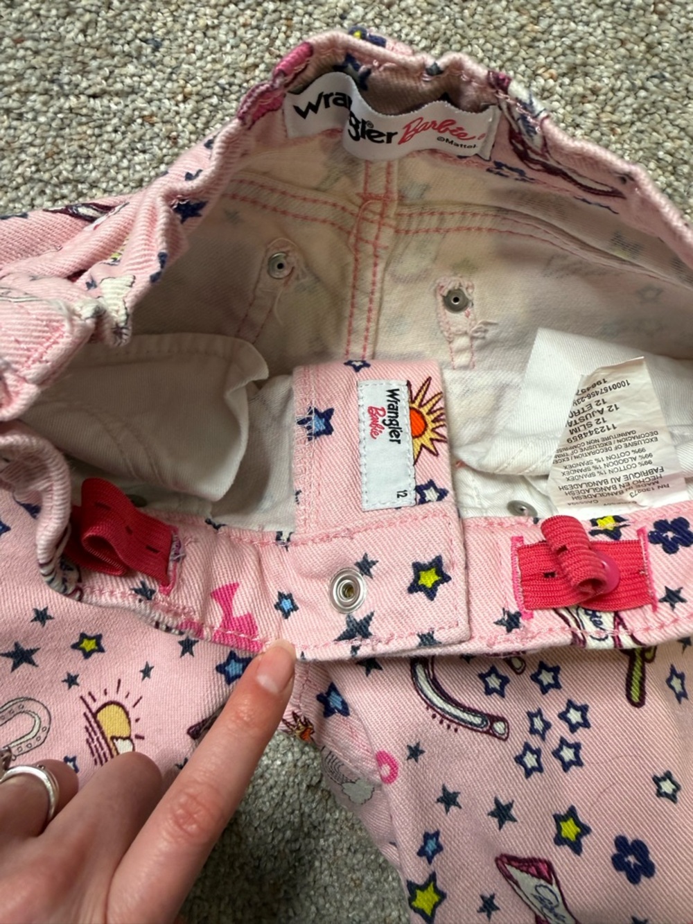 Barbie Wrangler Blue Denim Girls Jeans 2 Pair with Pink Accents size 12 - Picture 13 of 14